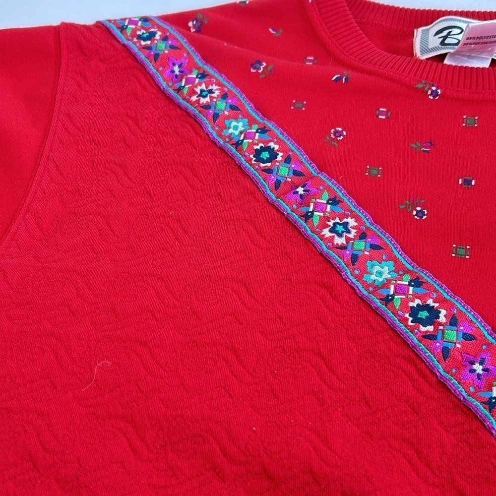 Vintage 80s Blast Blues red crewneck sweatshirt floral ribbon grandma core - Picture 13 of 15